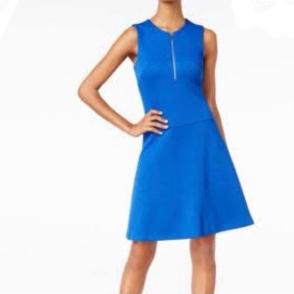 Nine West Woman's Blue Sleeveless Dress Size 12 Zip Closure Fit Flare Career